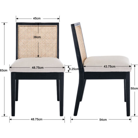 Dining Chairs Set of 2 in Rattan Rustic Kitchen Chairs Upholstered for Living Room Restaurant, Black, Wahson