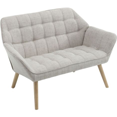 2 Seater Sofa in Linen Upholstered Modern Couch Comfortable Loveseat Sofa with Wood Legs for Bedroom Living Room, Beige, Wahson