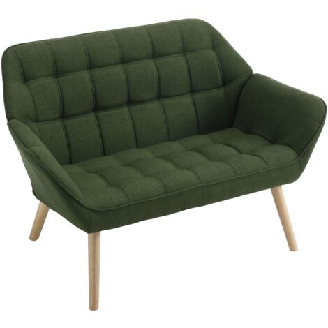 2 Seater Sofa in Linen Upholstered Modern Couch Comfortable Loveseat Sofa with Wood Legs for Bedroom Living Room, Green, Wahson