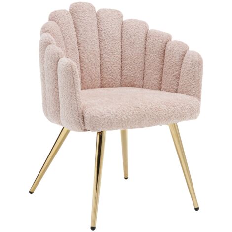 Armchair in Faux Fur Upholstered Occasional Chair with Designed Backrest Modern Comfty Accent Chair for Bedroom Living Room, Pink, Wahson