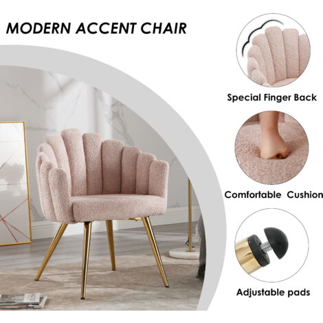 Armchair in Faux Fur Upholstered Occasional Chair with Designed Backrest Modern Comfty Accent Chair for Bedroom Living Room, Pink, Wahson