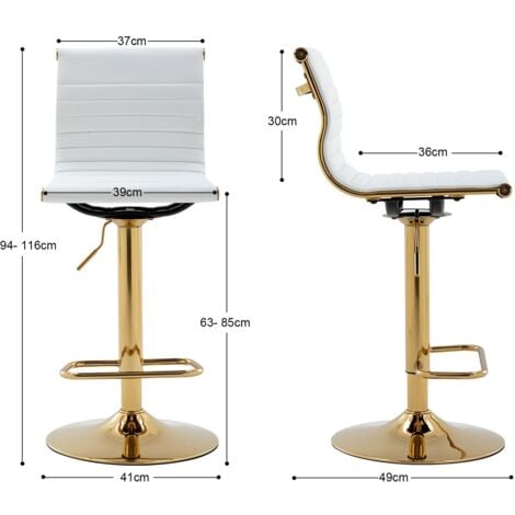Bar Stools Set of 2 in PU Leather Breakfast Counter Chairs Adjustable Swivel Bar Chairs with High Backrest for Kitchen Home Bar, White, Wahson