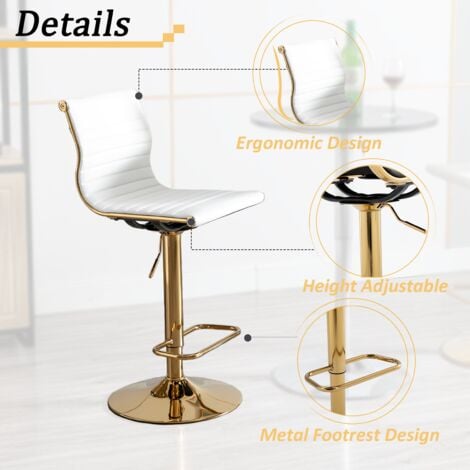 Bar Stools Set of 2 in PU Leather Breakfast Counter Chairs Adjustable Swivel Bar Chairs with High Backrest for Kitchen Home Bar, White, Wahson