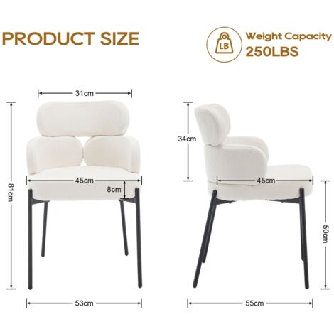 Modern Dining Chairs Set of 2 in Chenille Fabric Upholstered Kitchen Chairs with Black Metal Legs for Dining Living Room, Beige, Wahson