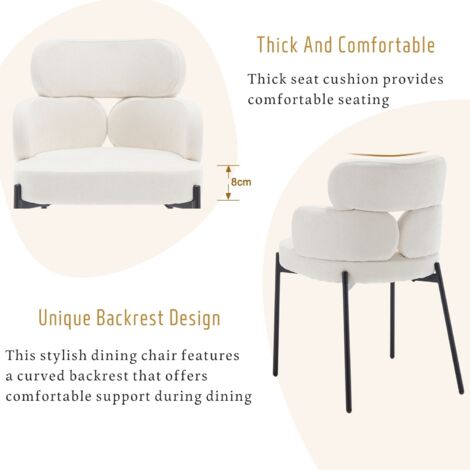 Modern Dining Chairs Set of 2 in Chenille Fabric Upholstered Kitchen Chairs with Black Metal Legs for Dining Living Room, Beige, Wahson
