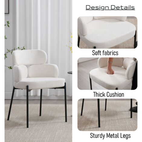 Modern Dining Chairs Set of 2 in Chenille Fabric Upholstered Kitchen Chairs with Black Metal Legs for Dining Living Room, Beige, Wahson