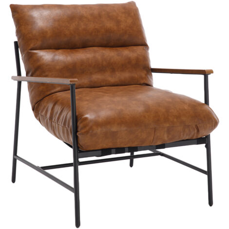 Chaise Longue in PU Leather Upholstered Occasional Tub Chair with Removable Cushion Comfy Armchair for Bedroom Living Room, Brown, Wahson