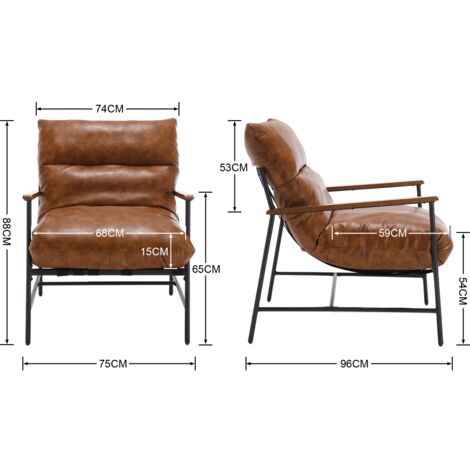 Chaise Longue in PU Leather Upholstered Occasional Tub Chair with Removable Cushion Comfy Armchair for Bedroom Living Room, Brown, Wahson