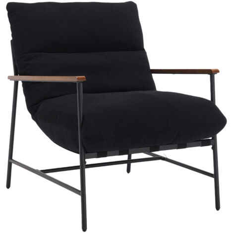 Chaise Longue in Faux Fur Upholstered Occasional Tub Chair with Removable Cushion Comfy Armchair for Bedroom Living Room, Black, Wahson