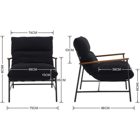 Chaise Longue in Faux Fur Upholstered Occasional Tub Chair with Removable Cushion Comfy Armchair for Bedroom Living Room, Black, Wahson