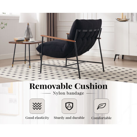 Chaise Longue in Faux Fur Upholstered Occasional Tub Chair with Removable Cushion Comfy Armchair for Bedroom Living Room, Black, Wahson