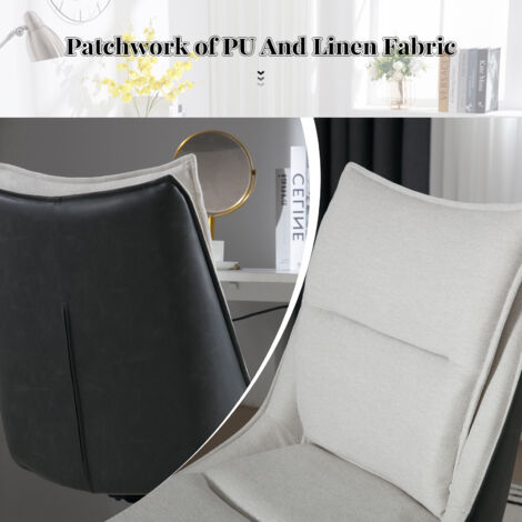 Modern Home Office Chair Linen Padded Desk Chair Vanity Chair Comfy Office Chair with Swivel Base Accent Chair for Office,Beige