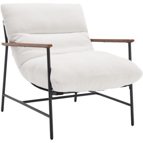 Recliner Chair in Faux Fur Upholstered Vintage Occasional Tub Chair with Metal Legs for Bedroom Living Room, White, Wahson
