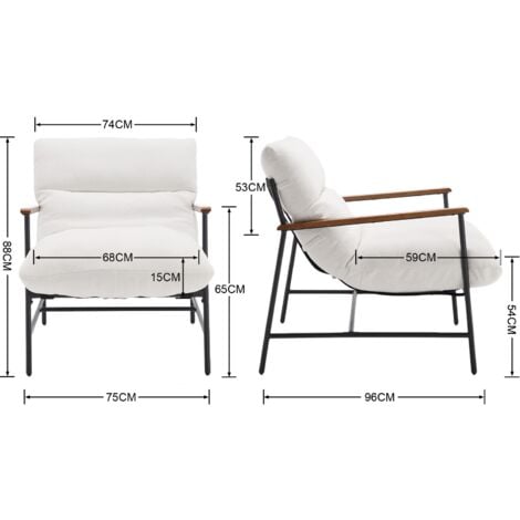Recliner Chair in Faux Fur Upholstered Vintage Occasional Tub Chair with Metal Legs for Bedroom Living Room, White, Wahson