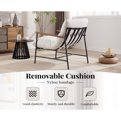 Recliner Chair in Faux Fur Upholstered Vintage Occasional Tub Chair with Metal Legs for Bedroom Living Room, White, Wahson