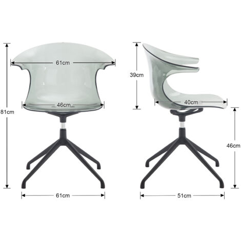Modern Swivel Chair in Acrylic Office Chair Transparent Vanity Chair Plastic Accent Chair with Metal Legs Home Chair for Living Room/Bedroom, Grey