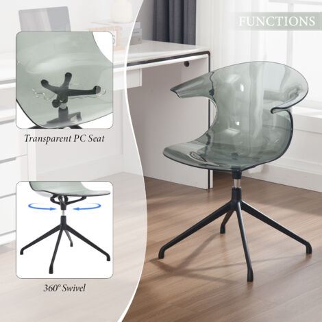 Modern Swivel Chair in Acrylic Office Chair Transparent Vanity Chair Plastic Accent Chair with Metal Legs Home Chair for Living Room/Bedroom, Grey