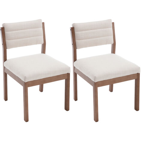 Dining Chairs Set of 2 Upholstered in Linen Mid-century Chairs Comfortable Padded with Wood Legs for Home Kitchen, Beige, Wahson