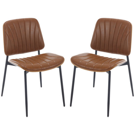 Modern Dining Chairs Set of 2 in PU Leather Upholstered Kitchen Accent Chairs with Sturdy Metal Legs for Dining Room Restaurant, Brown, Wahson