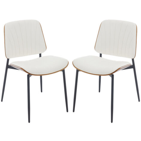 Modern Dining Chairs Set of 2 in PU Leather Upholstered Kitchen Accent Chairs with Sturdy Metal Legs for Dining Room Restaurant, White, Wahson