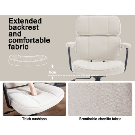 Office Chair in Chenille Swivel Desk Computer Chair Height Adjustable Modern Task Chair for Home Office Bedroom, Beige, Wahson