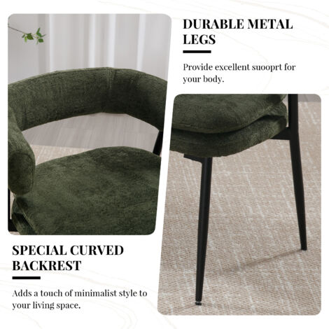 Modern Dining Chairs Set of 2 in Chenille Fabric Leisure Chairs Upholstered for Kitchen Living Room Restaurant, Green, Wshson