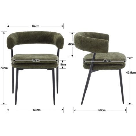 Modern Dining Chairs Set of 2 in Chenille Fabric Leisure Chairs Upholstered for Kitchen Living Room Restaurant, Green, Wshson