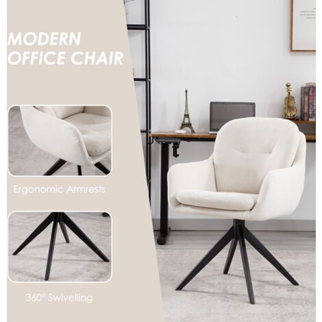 Modern Office Chair in Chenille Comfortable Swivel Desk Chair with Armrest Vanity Task Chair for Home Office Bedroom Makeup, Beige, Wahson
