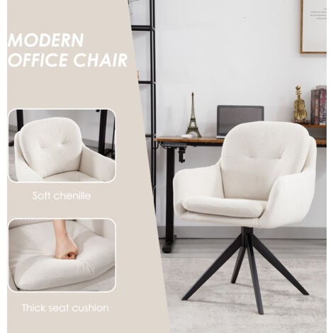 Modern Office Chair in Chenille Comfortable Swivel Desk Chair with Armrest Vanity Task Chair for Home Office Bedroom Makeup, Beige, Wahson