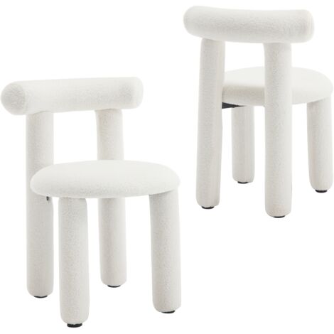 Dining Chairs Set of 2 in Faux Fur Upholstered Modern Leisure Chairs for Kitchen Living Room Restaurant Cafe, White, Wahson