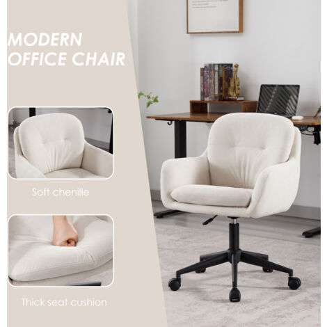 Modern Office Chair in Chenille Comfortable Swivel Desk Chair with Armrest Height Adjustable Task Chair for Home Office Bedroom, Beige, Wahson