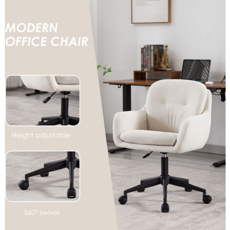 Modern Office Chair in Chenille Comfortable Swivel Desk Chair with Armrest Height Adjustable Task Chair for Home Office Bedroom, Beige, Wahson