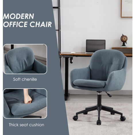 Modern Office Chair in Chenille Comfortable Swivel Desk Chair with Armrest Height Adjustable Task Chair for Home Office Bedroom, Blue, Wahson