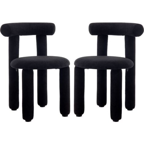 Dining Chairs Set of 2 in Faux Fur Upholstered Modern Leisure Chairs for Kitchen Living Room Restaurant Cafe, Black, Wahson