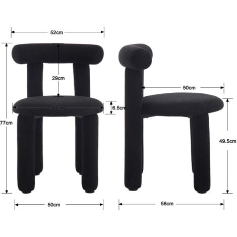 Dining Chairs Set of 2 in Faux Fur Upholstered Modern Leisure Chairs for Kitchen Living Room Restaurant Cafe, Black, Wahson