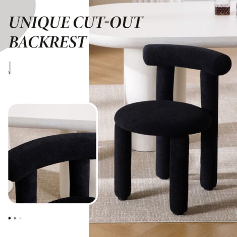 Dining Chairs Set of 2 in Faux Fur Upholstered Modern Leisure Chairs for Kitchen Living Room Restaurant Cafe, Black, Wahson