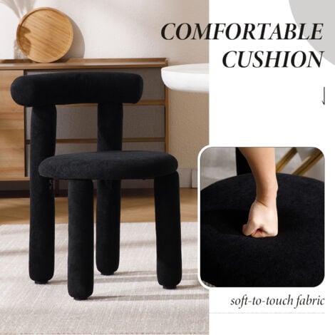 Dining Chairs Set of 2 in Faux Fur Upholstered Modern Leisure Chairs for Kitchen Living Room Restaurant Cafe, Black, Wahson