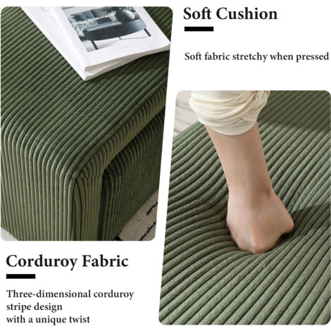 Modern Bench in Fabric with 2 Footstools Upholstered Bed End Bench Accent Window Seat Stool for Bedroom Living Room Hallway, Green, Wahson