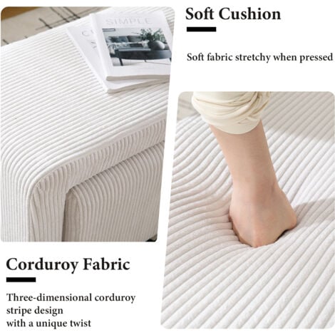 Modern Bench in Fabric with 2 Footstools Upholstered Bed End Bench Accent Window Seat Stool for Bedroom Living Room Hallway, White, Wahson