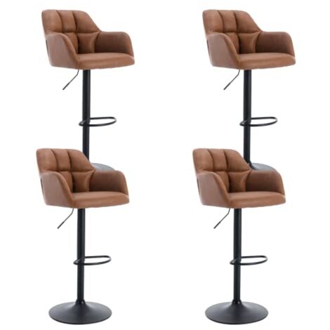 Bar Stools Set of 4 in PU Leather Upholstered Modern Counter Chairs Height Adjustable Swivel Stools for Kitchen Home Bar Restaurant, Brown, Wahson