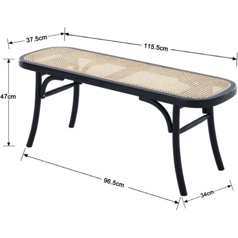 Dining Bench in Rattan Wood Rustic Ottoman Bench Seat Bench Footstool for Kitchen Living Room Entryway, Black, Wahson