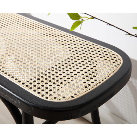 Dining Bench in Rattan Wood Rustic Ottoman Bench Seat Bench Footstool for Kitchen Living Room Entryway, Black, Wahson