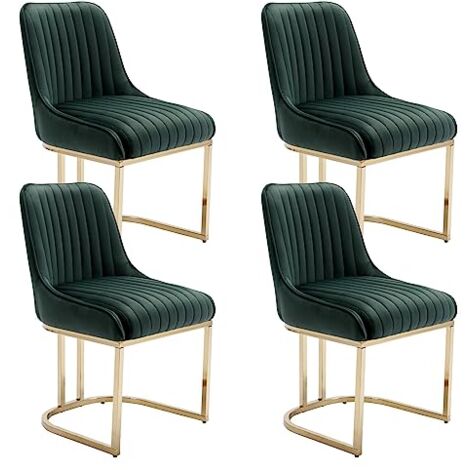 Dining Chairs Set of 4 in Velvet Upholstered Kitchen Corner Chairs with Golden Metal Frame for Dining Living Room Restaurant, Green, Wahson