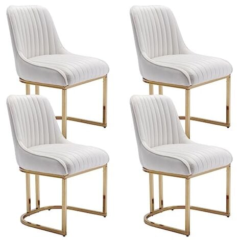Dining Chairs Set of 4 in Velvet Upholstered Kitchen Corner Chairs with Golden Metal Frame for Dining Living Room Restaurant, White, Wahson