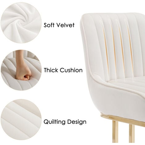 Dining Chairs Set of 4 in Velvet Upholstered Kitchen Corner Chairs with Golden Metal Frame for Dining Living Room Restaurant, White, Wahson