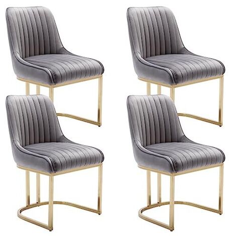 Dining Chairs Set of 4 in Velvet Upholstered Kitchen Corner Chairs with Golden Metal Frame for Dining Living Room Restaurant, Grey, Wahson