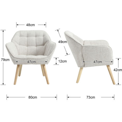 Armchair in Linen Upholstered Comfortable Modern Occasional Tub Chair with Wood Legs for Bedroom Living Room, Beige, Wahson