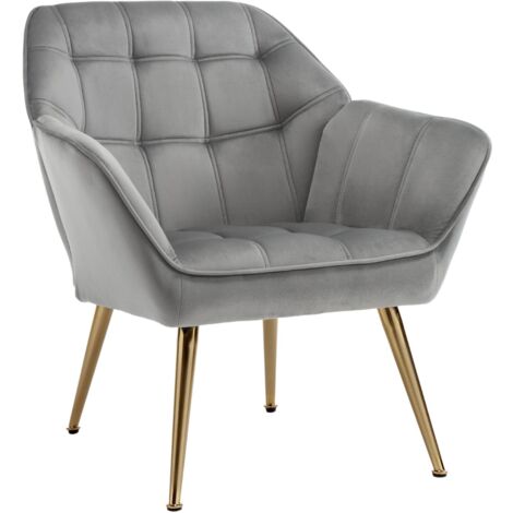 Accent Chair Upholstered in Velvet Comfortable Armchair Modern Occasional Tub Chair with Metal Legs for Bedroom Living Room, Gray, Wahson