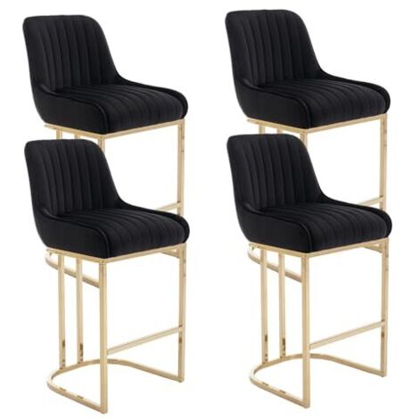 Bar Stools Set of 4 Velvet Armless Breakfast Kitchen Counter Stools with Metal Frame Bar Chairs for Home Bar Restaurant, Black, Wahson