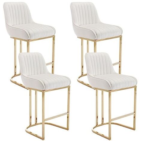 Bar Stools Set of 4 Velvet Armless Breakfast Kitchen Counter Stools with Metal Frame Bar Chairs for Home Bar Restaurant, White, Wahson (1/5)